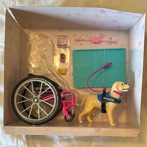 Barbie Service Dog and Wheelchair Set - Pink and Blue